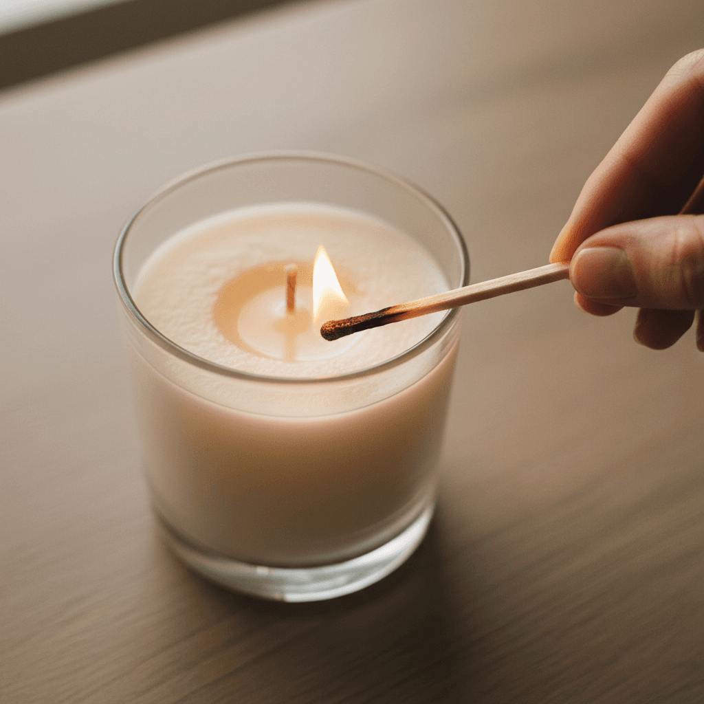 Hands holding a lit candle